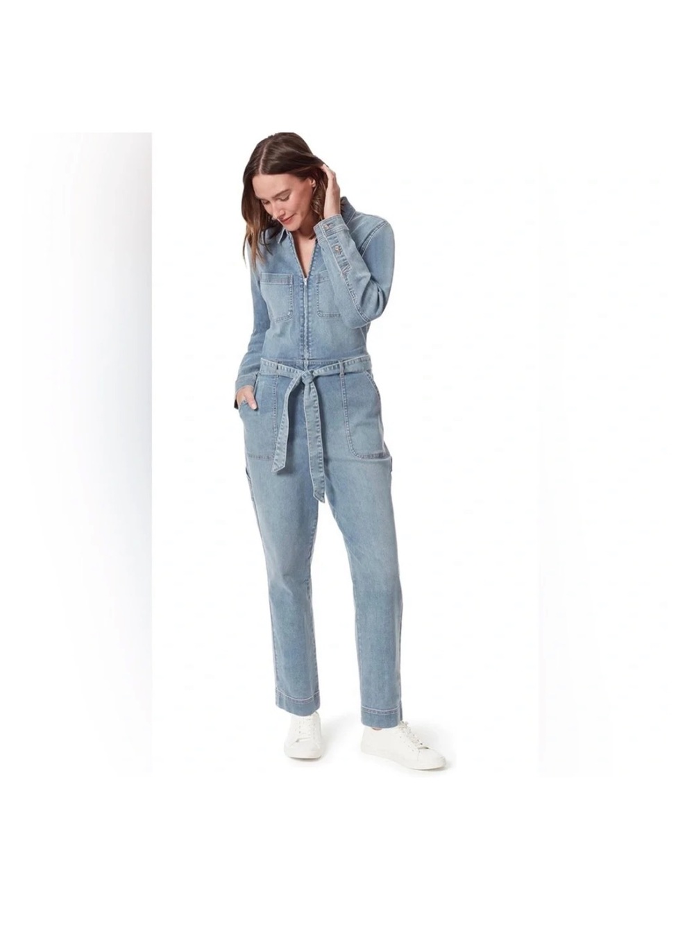 Christian Siriano Light Blue Denim Jumpsuit with Tie Waist